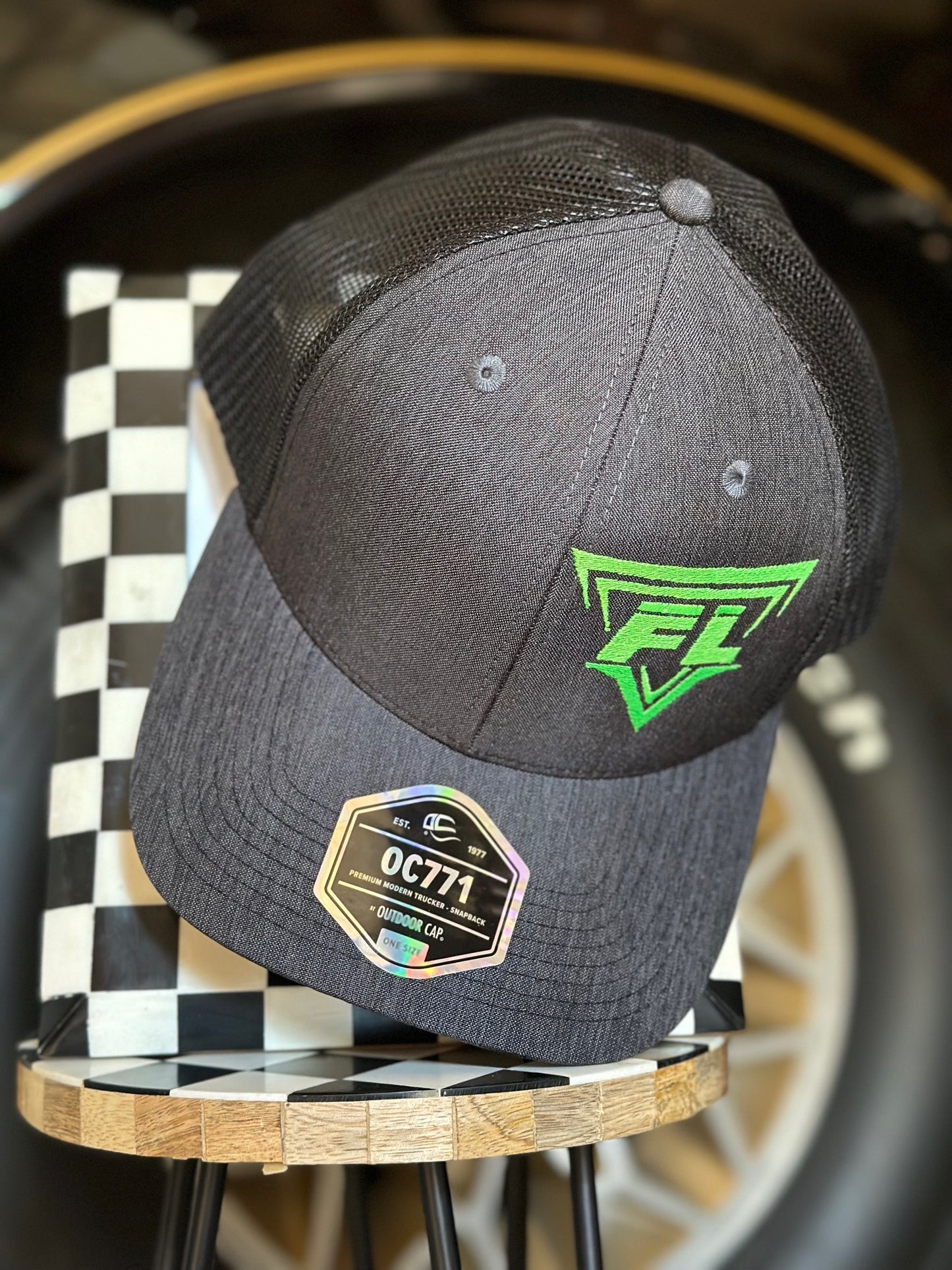 Neon Green on Charcoal Grey FL Hat